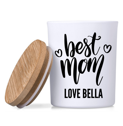 'BEST MOM' PERSONALISED SCENTED GLASS & BAMBOO CANDLE