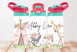 'BOHO' PINK & GREEN LID 12 OZ PERSONALISED TODDLERS WATER BOTTLE