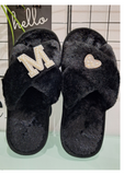 PERSONALISED FLUFFY SLIPPERS WITH FAUX PEARL EMBELLISHMENT