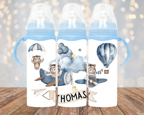 'IT'S PLANE TO SEE YOU'RE THE CUTEST' 8 OZ 240ML PERSONALISED BABY BOTTLE