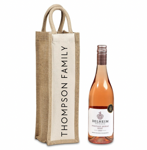 'WINE NOT' OKIYO INSHU PERSONALISED JUTE & COTTON WINE TOTE