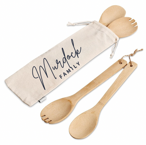 'BE- LEAF ME YOU ARE THE BEST' NAME BAMBOO SALAD SERVERS