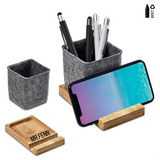 RECYCLED PET & BAMBOO PERSONALISED DESK CADDY & PHONE STAND