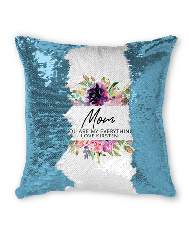 PERSONALISED DRAGON FLY DESIGN FLIP SEQUIN PILLOW (BLUE)