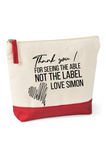 'THANK YOU FOR SEEING THE ABLE NOT THE LABEL' PERSONALISED  RED COSMETIC BAG