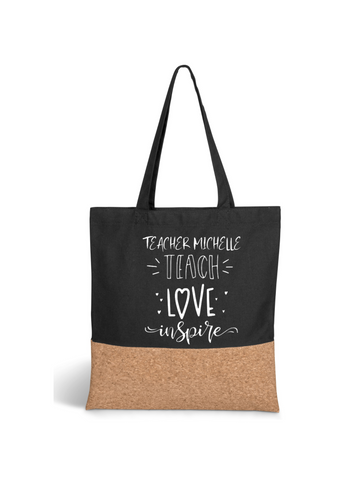 "TEACH LOVE INSPIRE" PERSONALISED COTTON BLACK TOTE