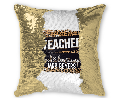 'TEACH LOVE INSPIRE' FLIP SEQUIN CUSHION (GOLD)