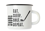 'EAT, SLEEP, GOLF, REPEAT' PERSONALISED ENAMEL CUP