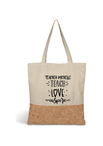 "TEACH LOVE INSPIRE" PERSONALISED COTTON NATURAL TOTE