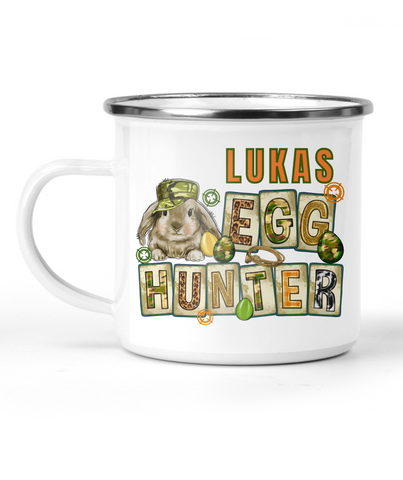 'EGG HUNTER' PERSONALISED ENAMEL MUG