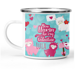 'YOU LLAMA BE MY VALENTINE' PERSONALISED ENAMEL CUP