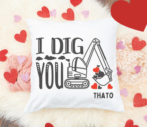 'I DIG YOU' PERSONALISED KIDS VALENTINES CUSHION