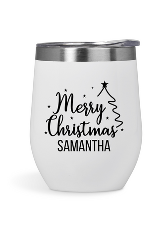 'MERRY CHRISTMAS' PERSONALISED DOUBLE - WALL HOT/COLD STAINLESS STEEL CUP