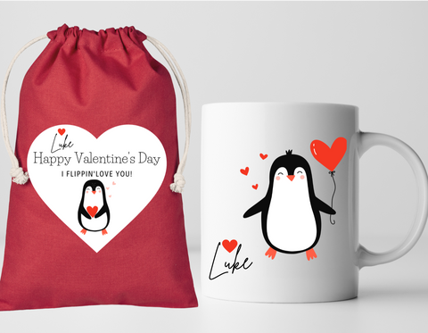 'I FLIPPIN LOVE YOU' VALENTINES PENGUIN MUG & BAG