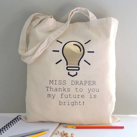 PERSONALISED TEACHER LIGHT BULB TOTE BAG