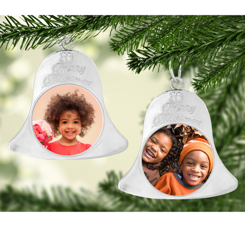 PHOTO METAL BELL SHAPE PERSONALISED TREE ORNAMENT