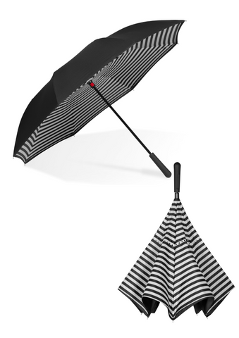 'RAIN RAIN DON'T GO AWAY, STAY AND PLAY ANOTHER DAY' STRIPED WINDPROOF UMBRELLA