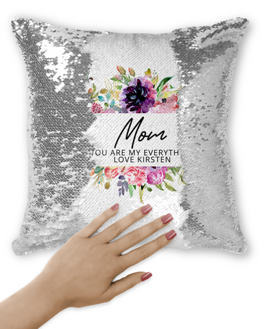 PERSONALISED DRAGON FLY DESIGN FLIP SEQUIN PILLOW (SILVER)