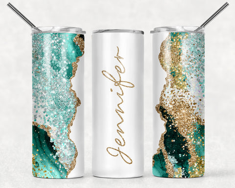 20 OZ WHITE TUMBLER OCEAN GLITTER TUMBLER