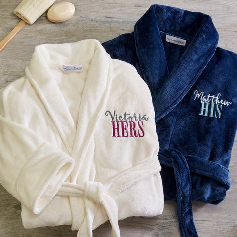 'HIS & HERS' PAIR OF CORAL FLEECE BATHROBES - EMBROIDERED FRONT