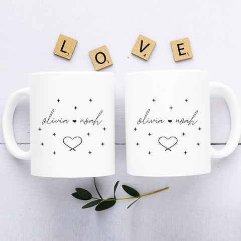 'VALENTINES  LOVE' COUPLES PAIR OF PERSONALISED MUGS