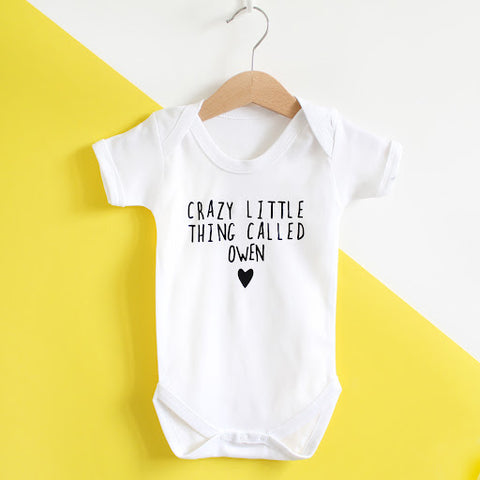 'CRAZY LITTLE THING' PERSONALISED BABY GROWS